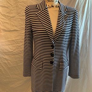 Misook black and white stripe long button jacket